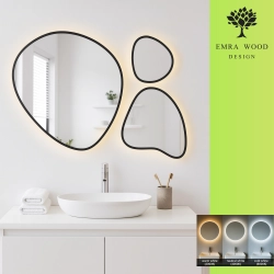 Zestaw trzech luster organicznych w ramie z podświetleniem - FLORA W RAMIE LED